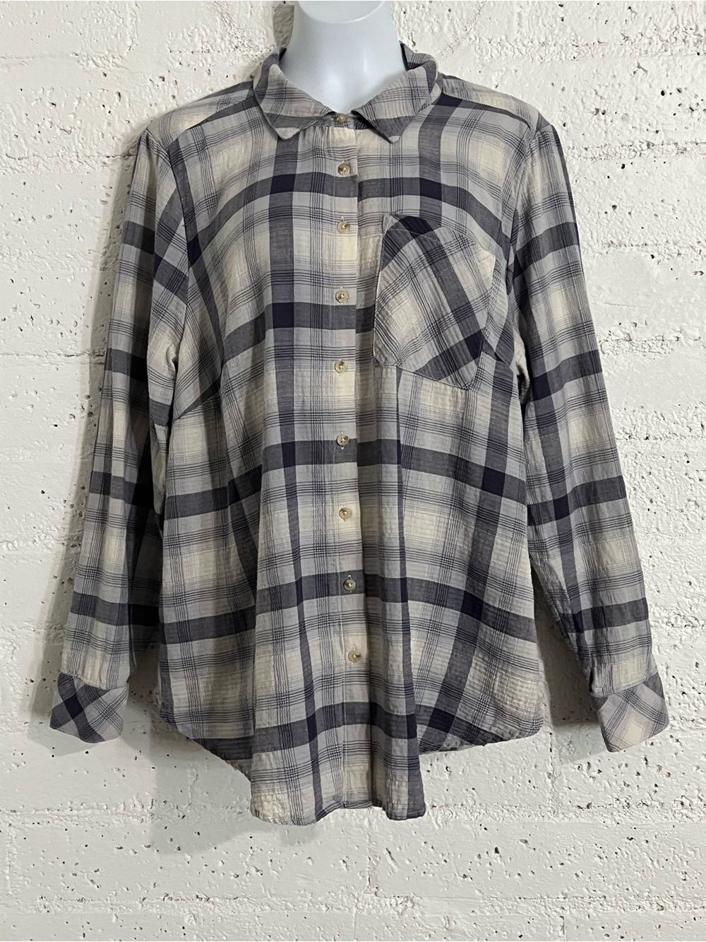 Torrid Womens Button Up Plus Top 2 (2X) Blue Paid Long Sleeve Cotton Blend E18